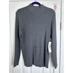 Lauren Ralph Lauren Mock Neck Ribbed Knit Gray Logo Sweater Women’s Plus Size 2x
